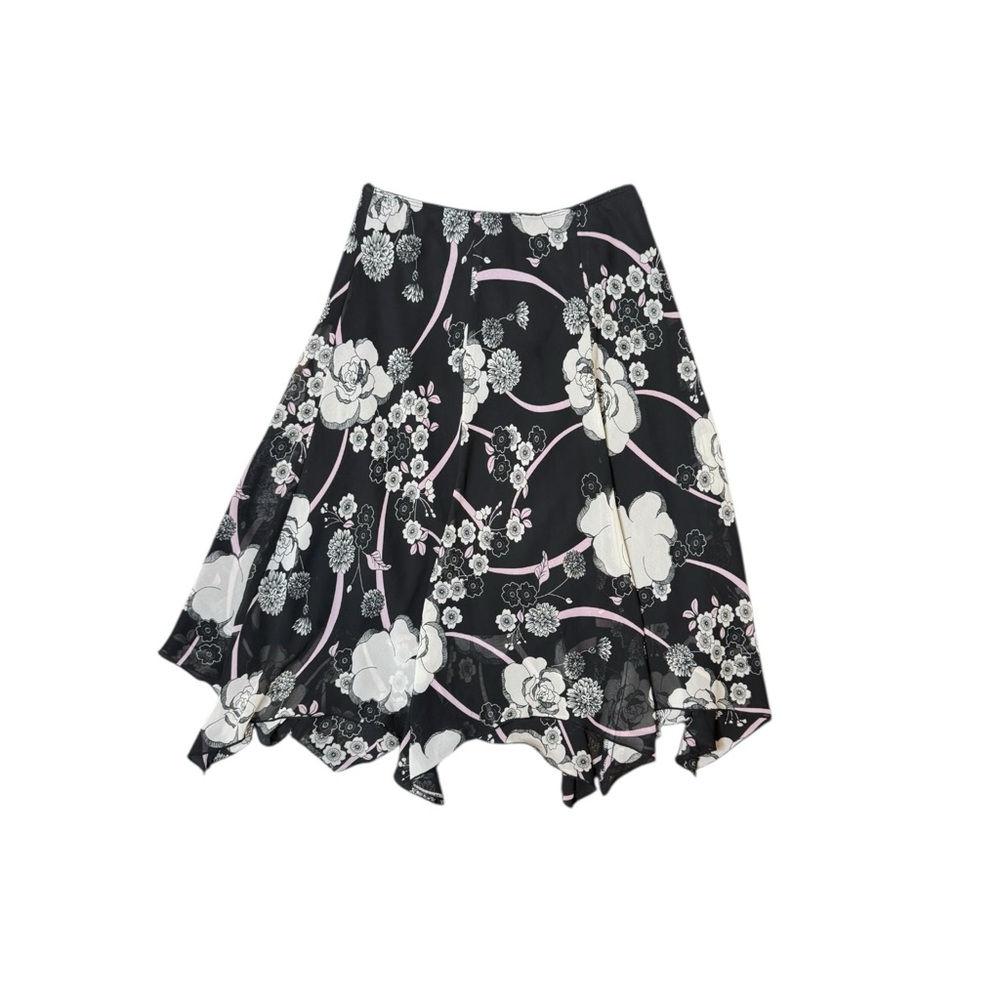 Y2K Luna Chix Black + Pink Fairy Hem Midi Floral Cherry Blossom Skirt Size Small